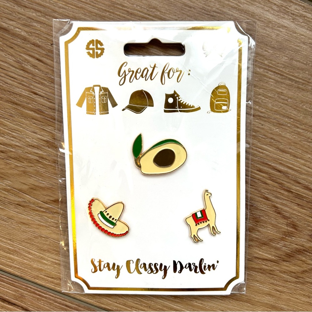 ENAMEL PINS Set of 3 Alpaca Sombrero Avocado Simply Southern NWT